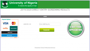 UNN Direct Entry Screening Result for 2019/2020 Session