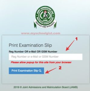 JAMB Exam Slip Reprint