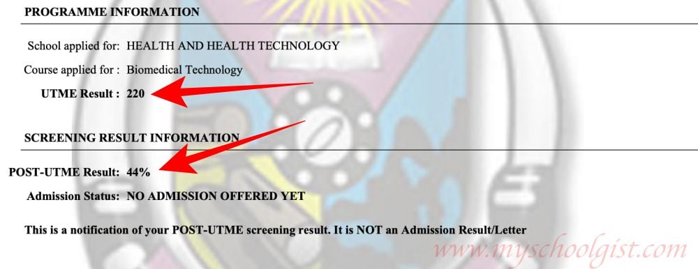 FUTA Post UTME Result